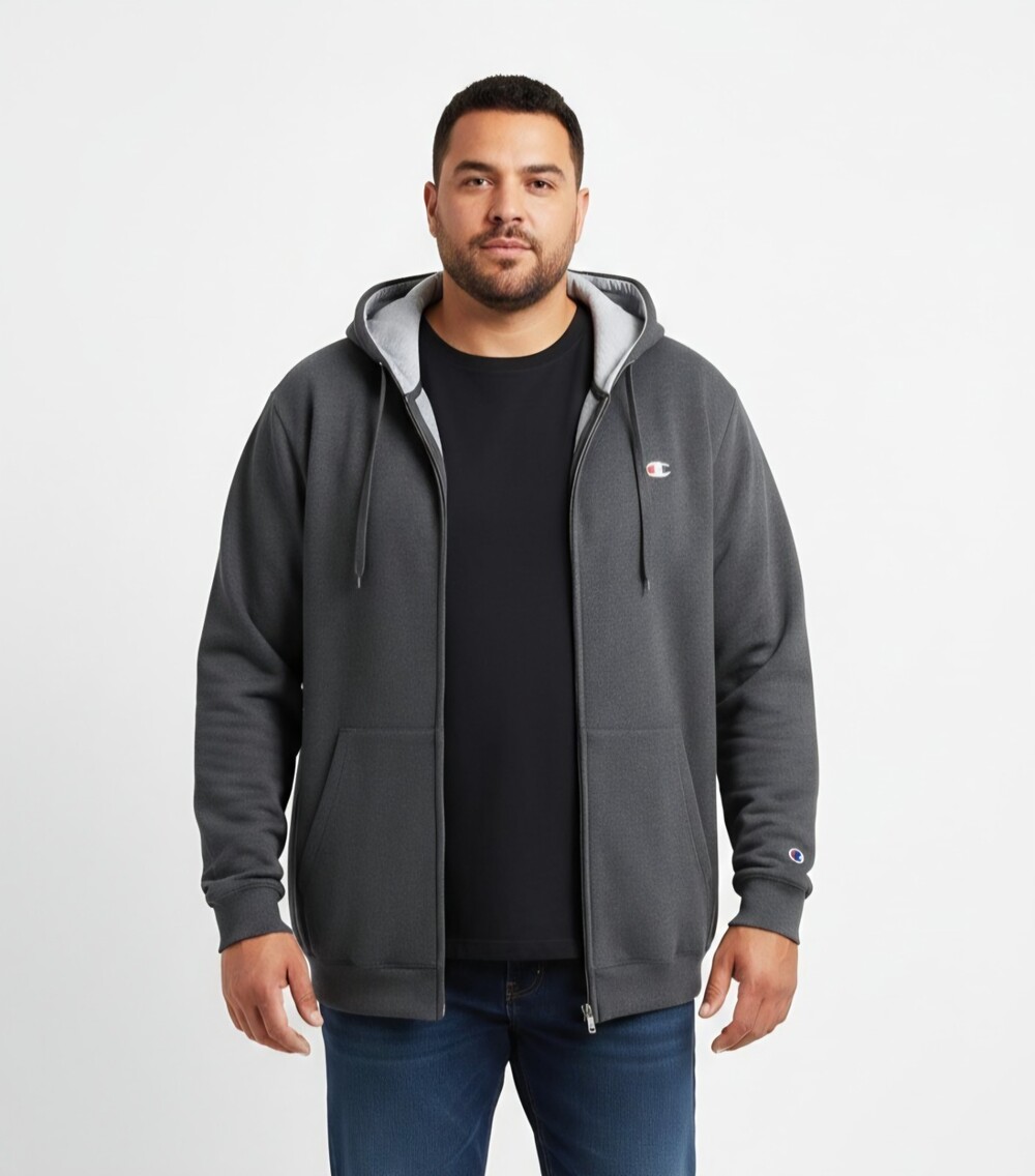 Champion Men’s Big & Tall Full-Zip Fleece Hoodie Granite Heather Gray NWT - Big